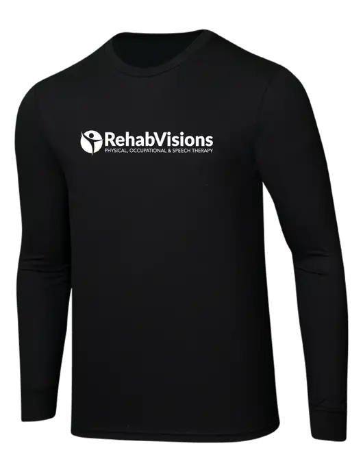 Simply Soft Long Sleeve Black 4.5 oz, Poly/Combed Ring Spun Cotton T-Shirt w/RehabVisions POST Logo
