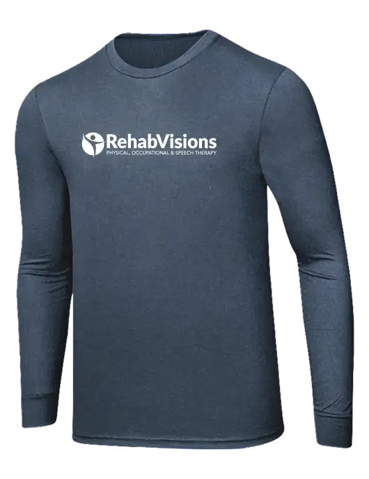 Simply Soft Long Sleeve Navy Frost 4.5 oz, Poly/Combed Ring Spun Cotton T-Shirt w/RehabVisions POST Logo