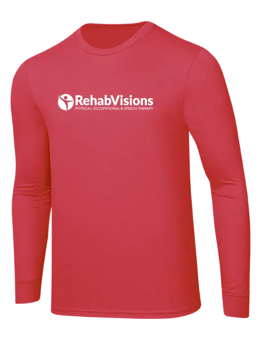 Simply Soft Long Sleeve Red Frost 4.5 oz, Poly/Combed Ring Spun Cotton T-Shirt w/RehabVisions POST Logo