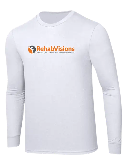 Simply Soft Long Sleeve White 4.5 oz, Poly/Combed Ring Spun Cotton T-Shirt w/RehabVisions POST Logo