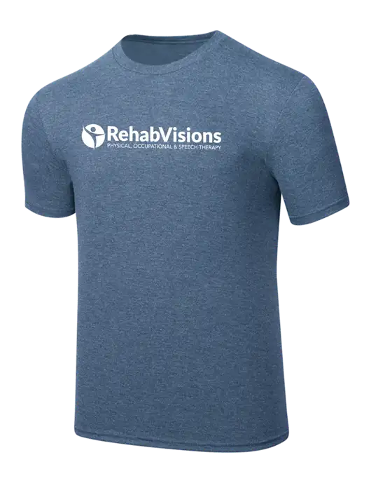Simply Soft Light Slate Blue Heathered 4.5oz  Poly/Combed Ring Spun Cotton T-Shirt w/RehabVisions POST Logo