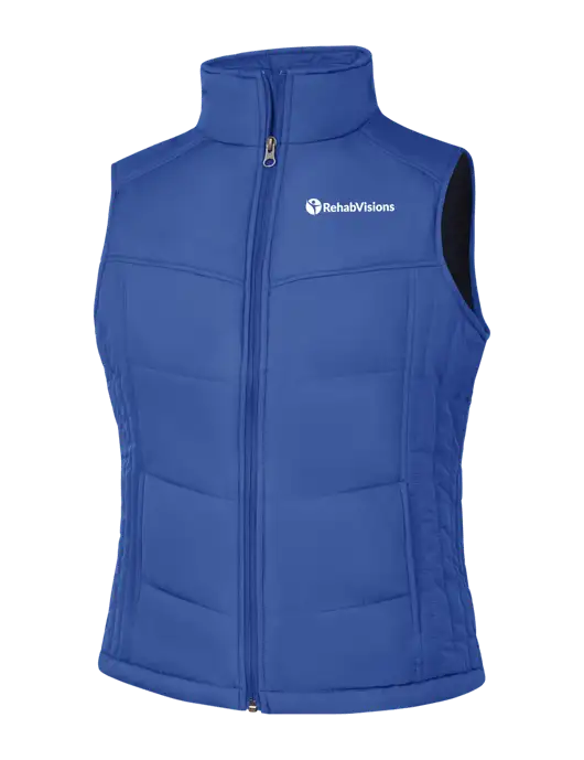 Womens Dark Royal Blue/Black Puffy Vest w/RehabVisions POST Logo