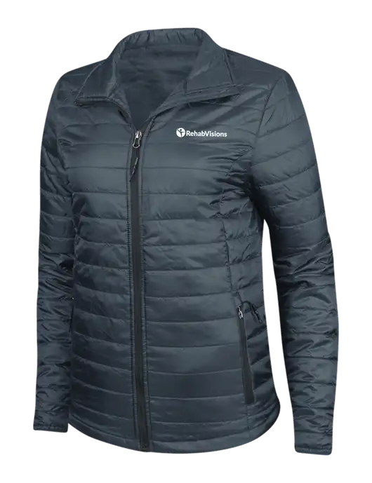 Navy Womens Puffy Packable Jacket w/RehabVisions POST Logo