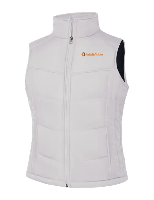 Womens White/Dark Slate Puffy Vest w/RehabVisions POST Logo