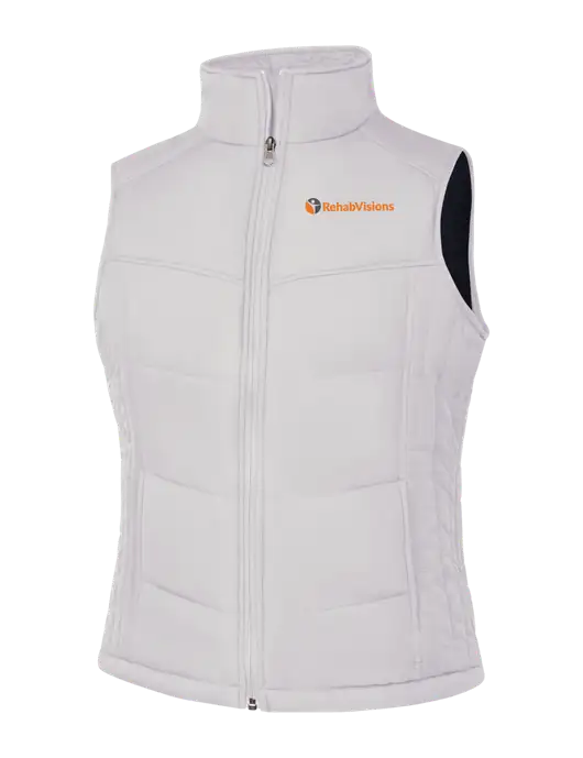 Womens White/Dark Slate Puffy Vest w/RehabVisions POST Logo
