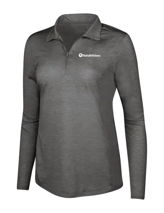 Dark Grey Heather Womens Posicharge Tri-Blend Wicking 1/4 Zip Pullover w/RehabVisions POST Logo
