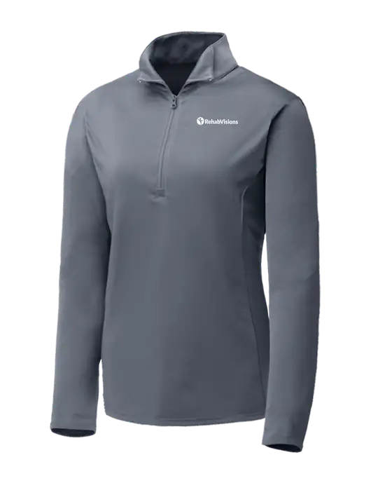 Medium Grey Womens Posicharge Competitor ¼ Zip Pullover w/RehabVisions POST Logo