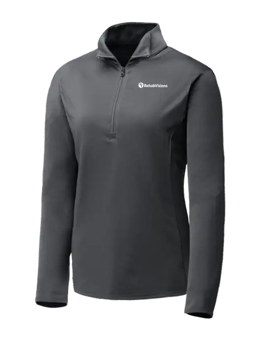Dark Grey Womens Posicharge Competitor ¼ Zip Pullover w/RehabVisions POST Logo