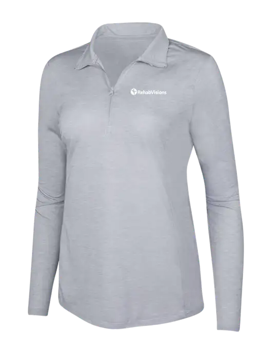 Light Grey Heather Womens Posicharge Tri-Blend Wicking 1/4 Zip Pullover w/RehabVisions POST Logo