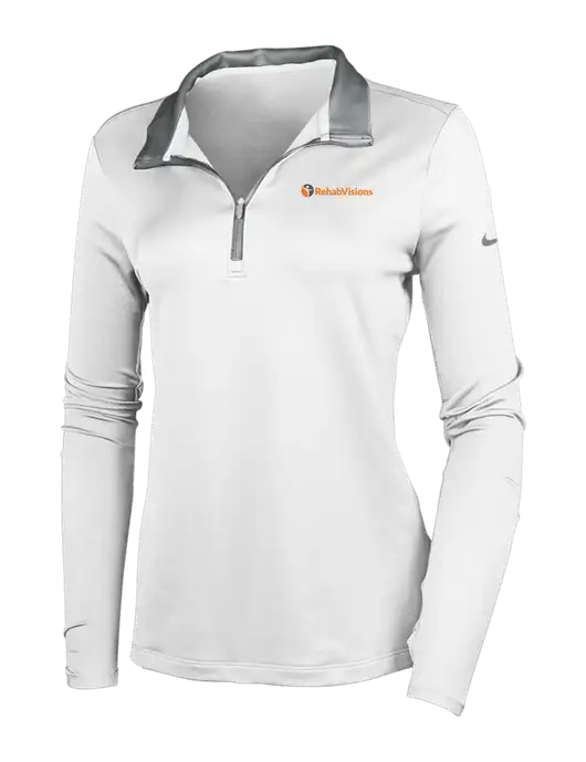 NIKE White/Dark Grey Womens Dry-Fit Stretch 1/2 Zip Cover-Up w/RehabVisions POST Logo