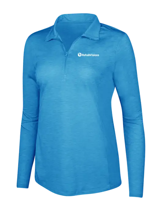 Light Blue Heather Womens Posicharge Tri-Blend Wicking 1/4 Zip Pullover w/RehabVisions POST Logo