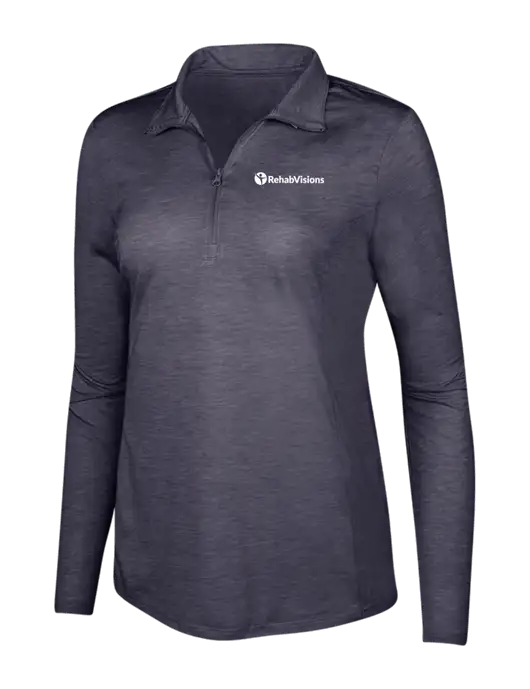 True Navy Heather Womens Posicharge Tri-Blend Wicking 1/4 Zip Pullover w/RehabVisions POST Logo