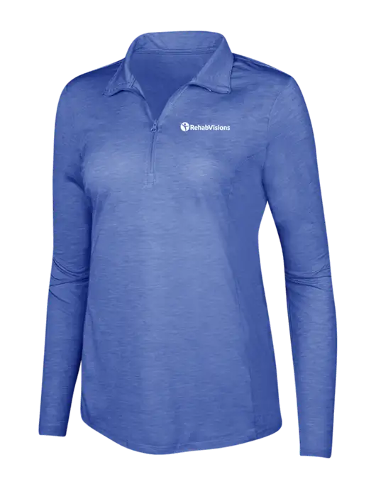 True Royal Heather Womens Posicharge Tri-Blend Wicking 1/4 Zip Pullover w/RehabVisions POST Logo