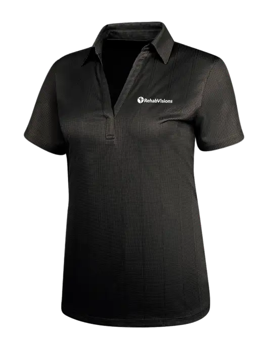 Black Womens Performance Fine Jacquard Polo w/RehabVisions POST Logo