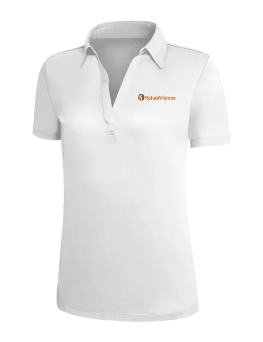 White Silk Touch Womens Performance Polo w/RehabVisions POST Logo