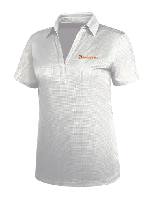 White Womens Performance Fine Jacquard Polo w/RehabVisions POST Logo