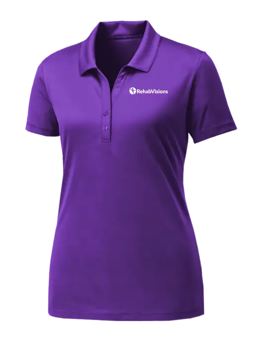 Womens Purple PosiCharge Competitor Polo w/RehabVisions POST Logo