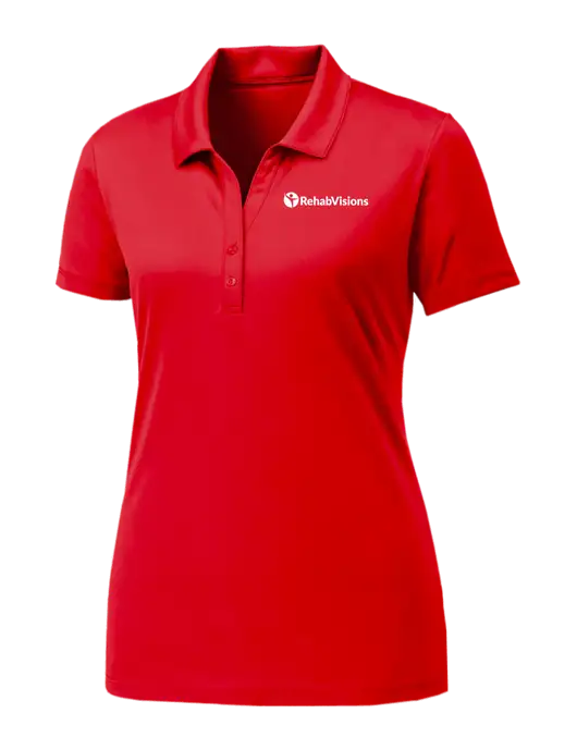 Womens Red PosiCharge Competitor Polo w/RehabVisions POST Logo