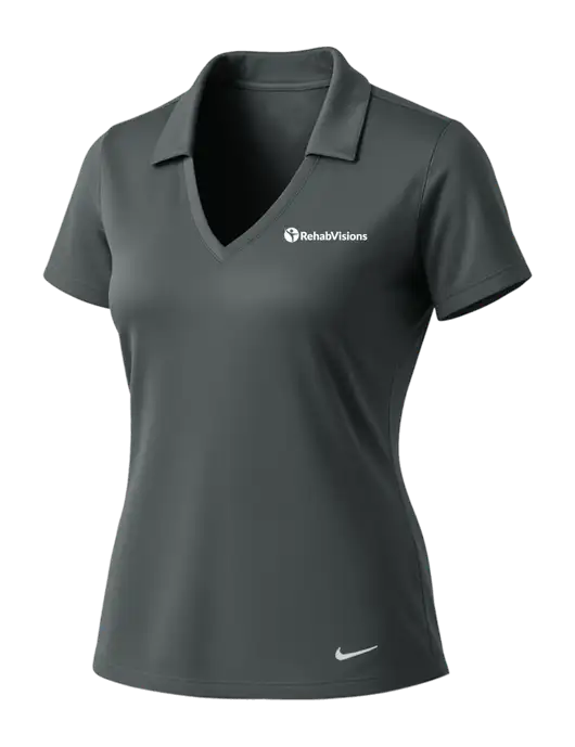 NIKE Dark Grey Womens Dri-Fit Vertical Mesh Polo w/RehabVisions POST Logo
