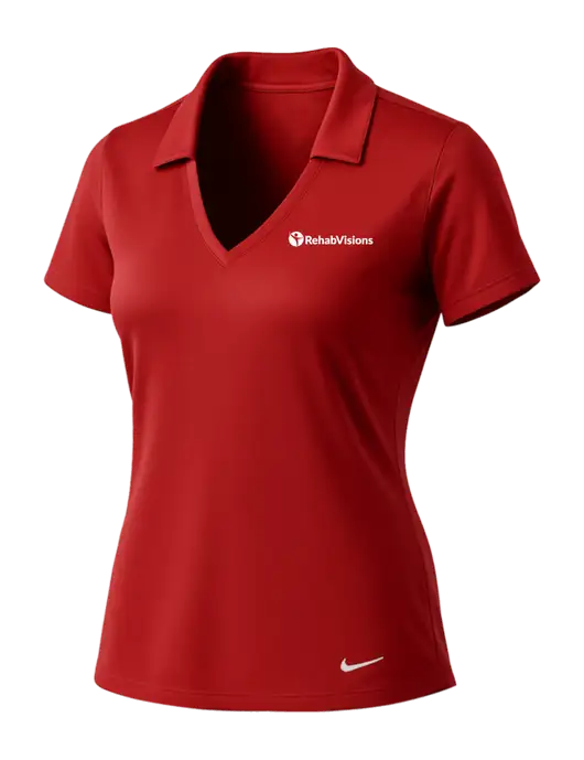 NIKE Red Womens Dri-Fit Vertical Mesh Polo w/RehabVisions POST Logo