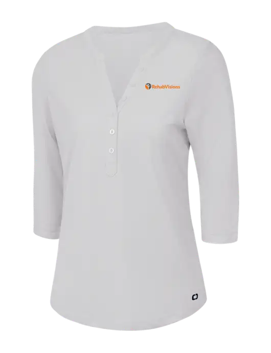 OGIO Bright White Jewel Henley w/RehabVisions POST Logo