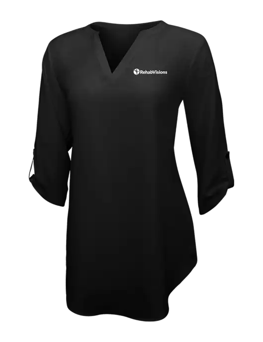 Womens Black 3/4 Sleeve Tunic Blouse w/RehabVisions POST Logo