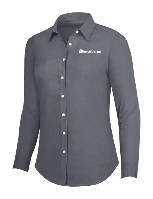 Dark Grey Womens SuperPro Oxford Shirt w/RehabVisions POST Logo