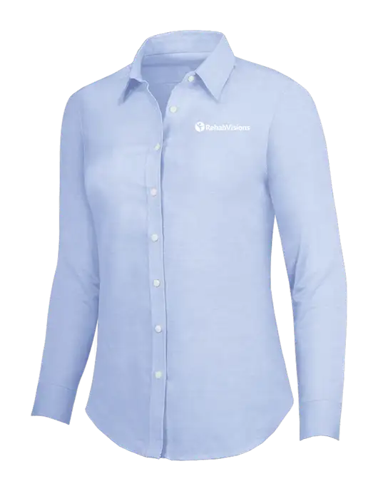 Light Blue Womens SuperPro Oxford Shirt w/RehabVisions POST Logo