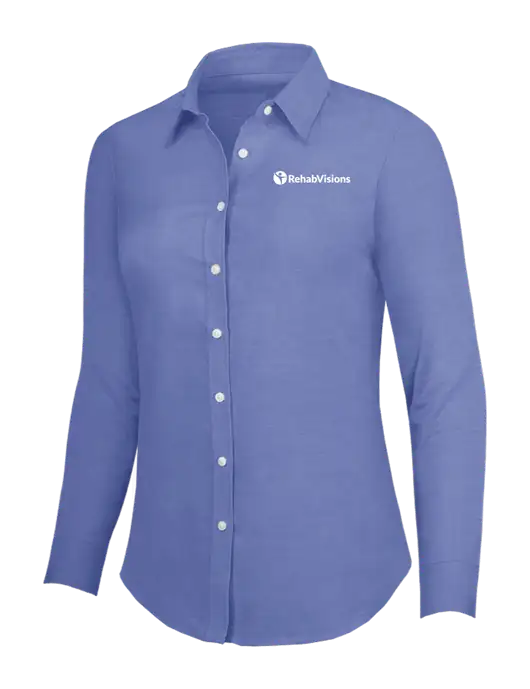 Navy Womens SuperPro Oxford Shirt w/RehabVisions POST Logo