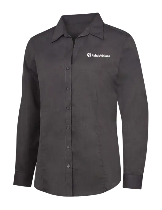 Womens Soft Black Crosshatch Easy Care Shirt w/RehabVisions POST Logo