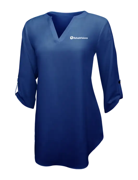 Dark Royal Womens 3/4 Sleeve Tunic Blouse w/RehabVisions POST Logo