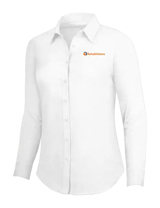 White Womens SuperPro Oxford Shirt w/RehabVisions POST Logo