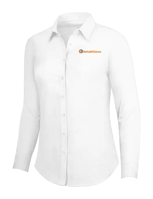 White Womens SuperPro Oxford Shirt w/RehabVisions POST Logo