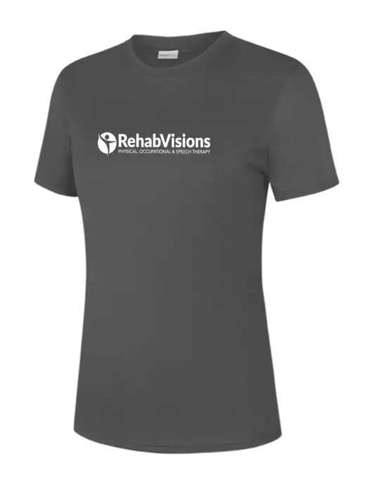  Womens Dark Grey PosiCharge Competitor Tee w/RehabVisions POST Logo