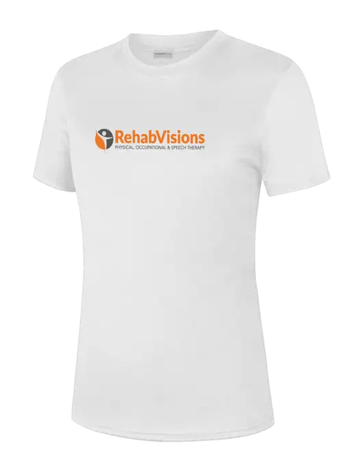  Womens White PosiCharge Competitor Tee w/RehabVisions POST Logo