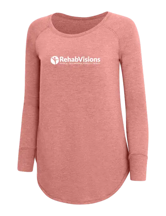 Womens Perfect Wide Collar Tunic Tri-Blend Blush Frost 4.5 oz T-Shirt w/RehabVisions POST Logo