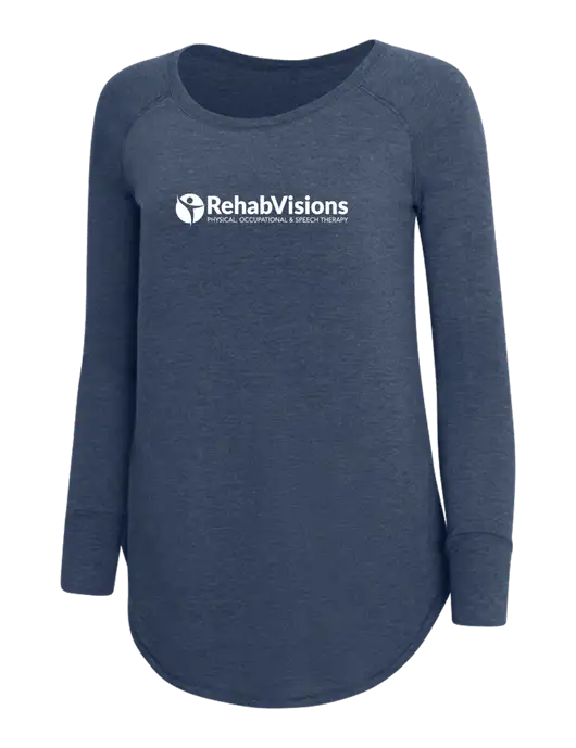 Womens Perfect Wide Collar Tunic Tri-Blend Navy Frost 4.5 oz T-Shirt w/RehabVisions POST Logo