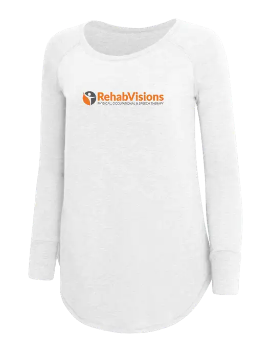 Womens Perfect Wide Collar Tunic Tri-Blend White 4.5 oz T-Shirt w/RehabVisions POST Logo