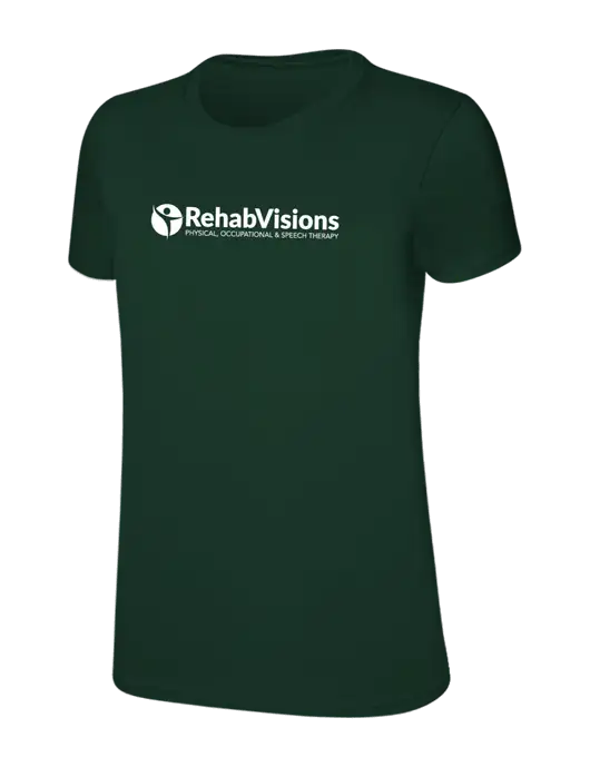 Womens Ring Spun Forest Green 4.5 oz T-Shirt w/RehabVisions POST Logo