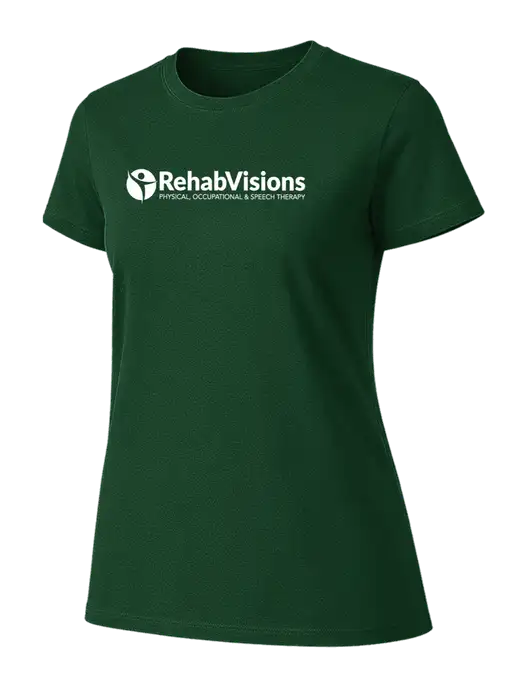 Womens Ring Spun Forest Green 4.5 oz T-Shirt w/RehabVisions POST Logo