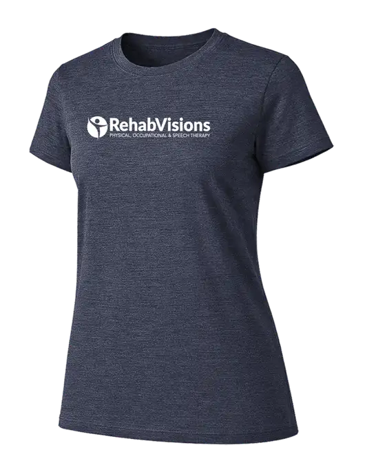 Womens Ring Spun Heather Navy 4.5 oz T-Shirt w/RehabVisions POST Logo