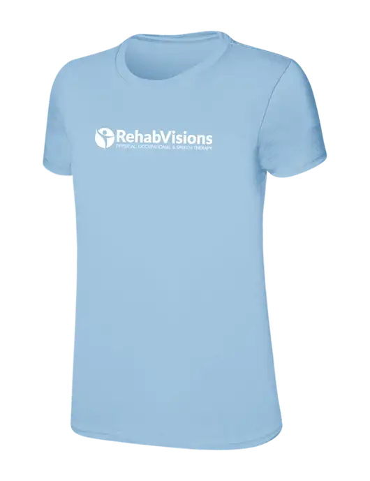 Womens Ring Spun Light Blue 4.5 oz T-Shirt w/RehabVisions POST Logo