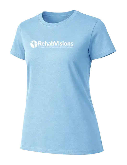 Womens Ring Spun Light Blue 4.5 oz T-Shirt w/RehabVisions POST Logo