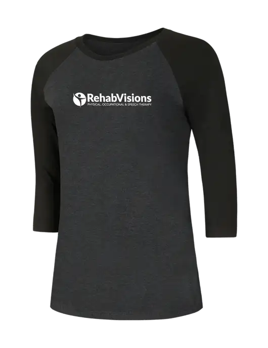 Womens Simply Soft 3/4 Sleeve Black/Black Frost Ring Spun Cotton T-Shirt w/RehabVisions POST Logo