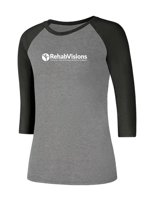 Womens Simply Soft 3/4 Sleeve Black Frost/Grey Frost Ring Spun Cotton T-Shirt w/RehabVisions POST Logo