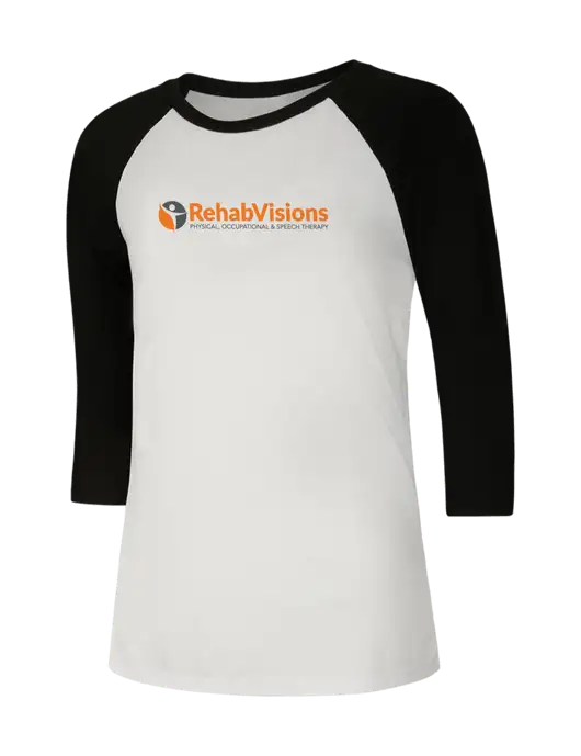 Womens Simply Soft 3/4 Sleeve Black/White Ring Spun Cotton T-Shirt w/RehabVisions POST Logo