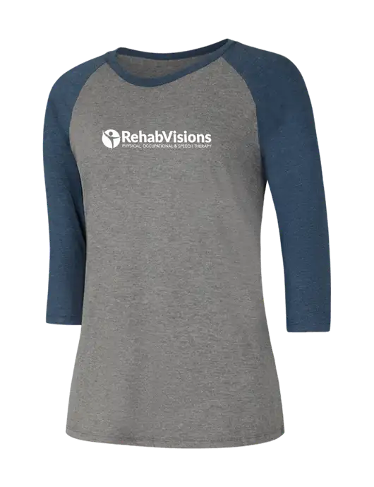 Womens Simply Soft 3/4 Sleeve Navy Frost/Grey Frost Ring Spun Cotton T-Shirt w/RehabVisions POST Logo