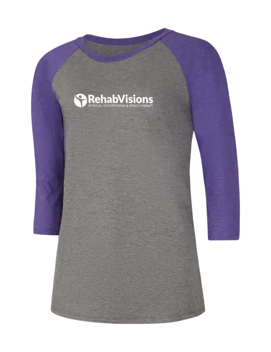 Womens Simply Soft 3/4 Sleeve Purple Frost/Grey Frost Ring Spun Cotton T-Shirt w/RehabVisions POST Logo
