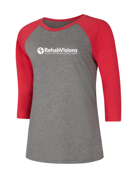 Womens Simply Soft 3/4 Sleeve Red Frost/Grey Frost Ring Spun Cotton T-Shirt w/RehabVisions POST Logo