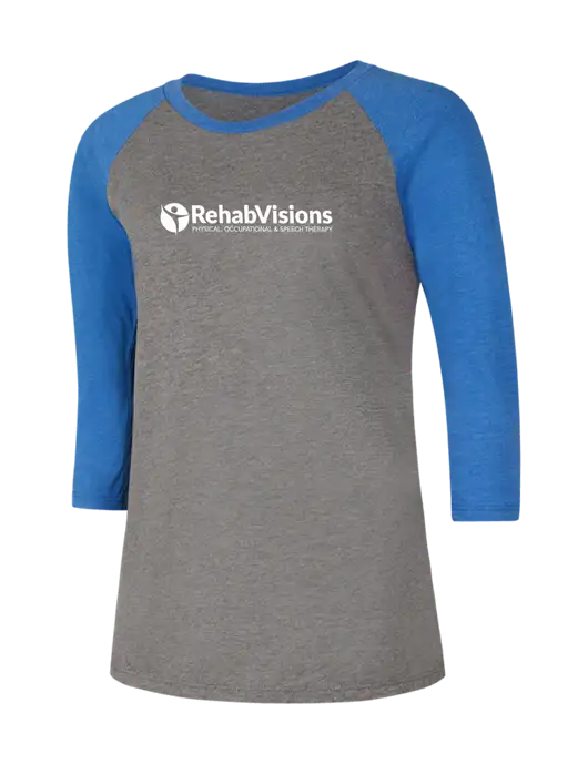 Womens Simply Soft 3/4 Sleeve Royal Frost/Grey Ring Spun Cotton T-Shirt w/RehabVisions POST Logo